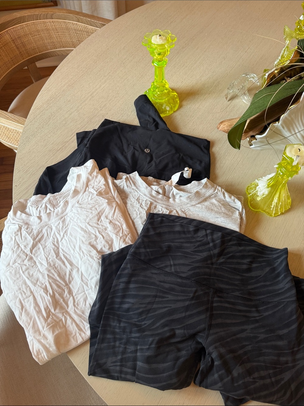 Lot of Lulu lemon Activewear Set with Black Zebra Print Bike Shorts and Tops